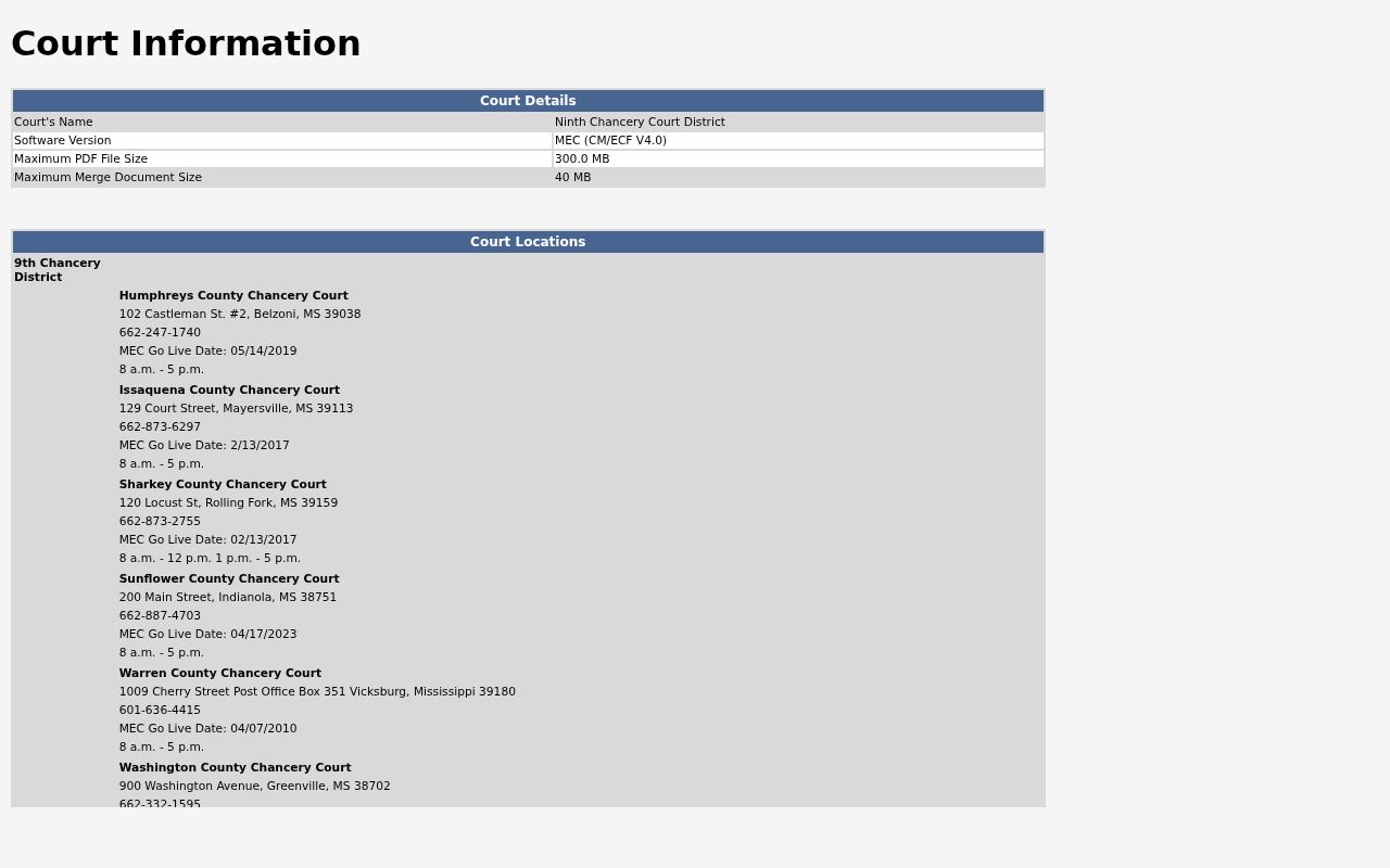 Official Issaquena Chancery Court information screen