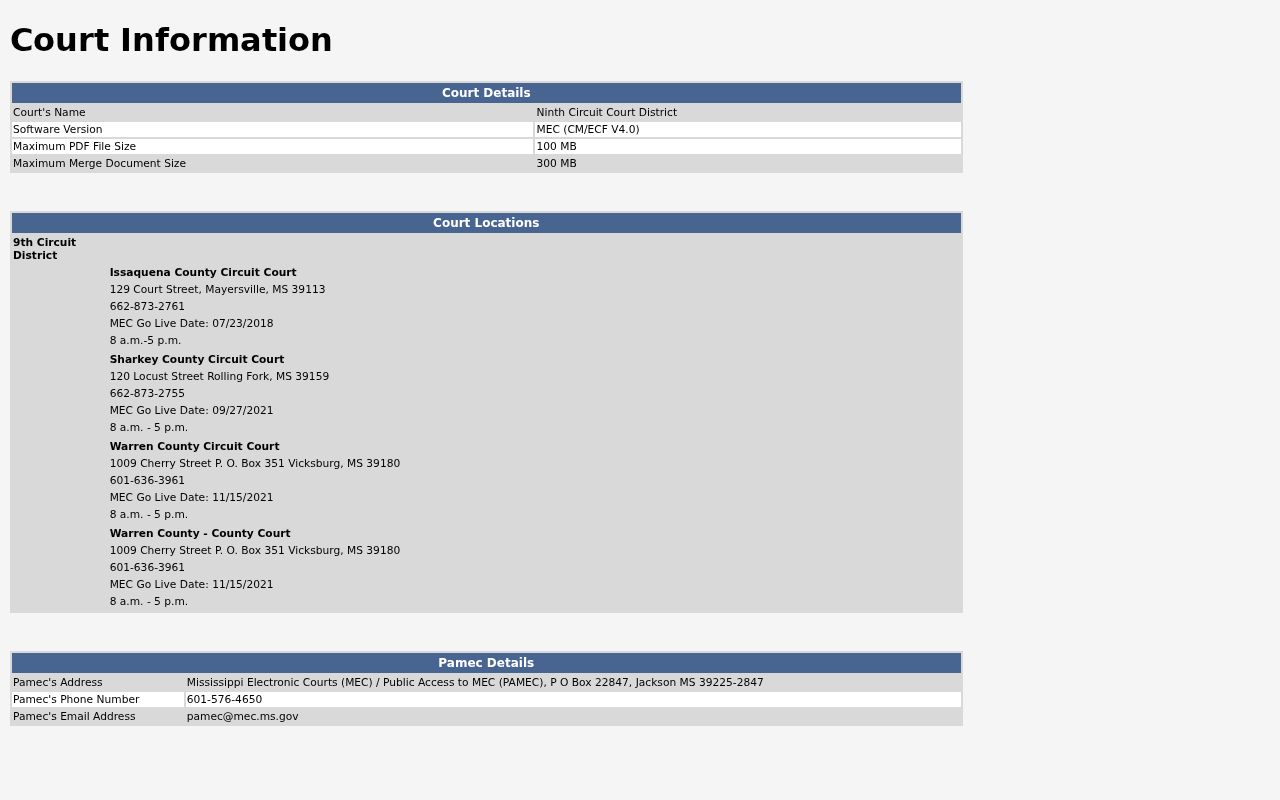 Official Ninth Circuit Court information interface for Issaquena County